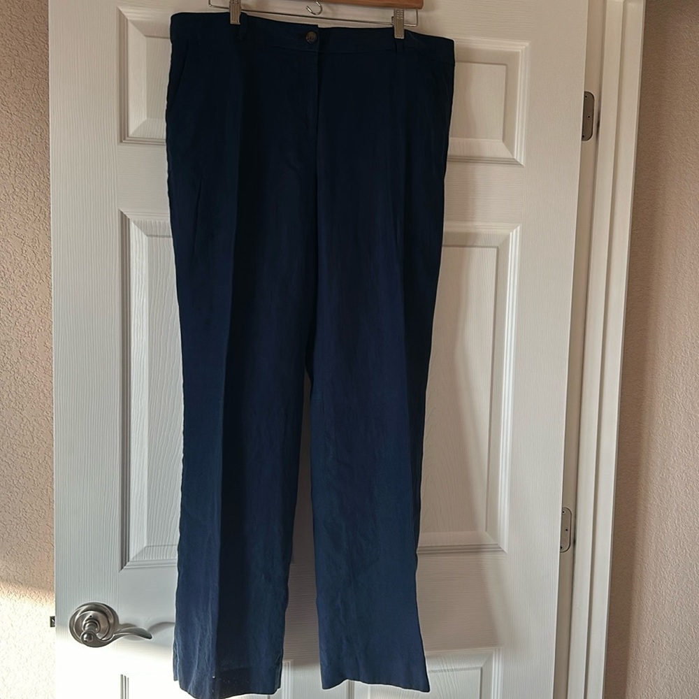 Talbots Navy Windsor Curvy Linen Pants, Size 16